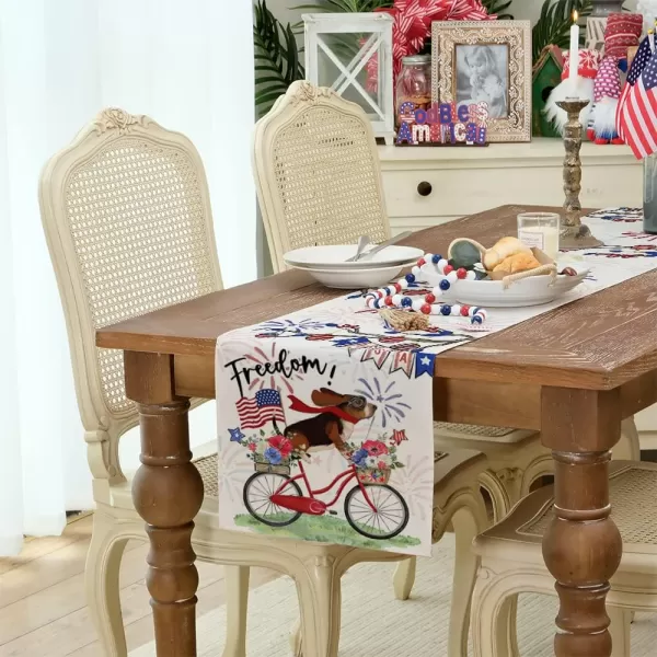 ARKENY 4th of July Patriotic Table Runner 72 Inches Blue Floral Dog Bike American Independence Day Holiday Home Coffee Table Dining Farmhouse Party Tabletop Decoration AT42072ARKENY 4th of July Patriotic Table Runner 72 Inches Blue Floral Dog Bike American Independence Day Holiday Home Coffee Table Dining Farmhouse Party Tabletop Decoration AT42072