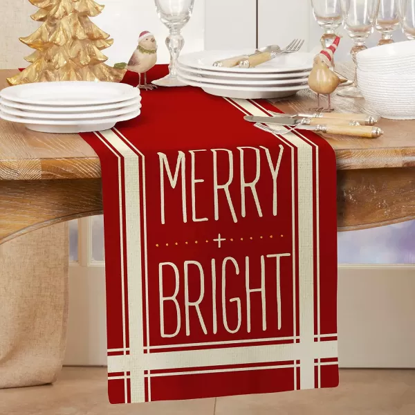 ARKENY Christmas Red Table Runner 13x72 Inches Merry Bright Winter Seasonal Burlap Farmhouse Indoor Kitchen Dining Table Holiday Decoration for Home Party AT03472table runner 13X72 inch