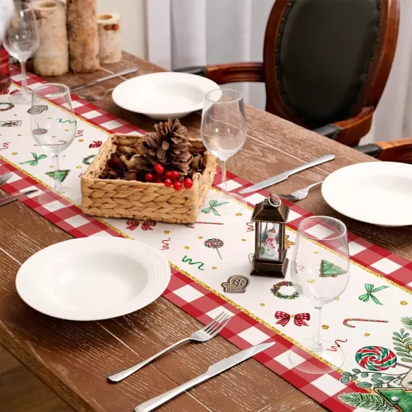 ARKENY Christmas Table Runner 13x72 InchesMason Jar Joy Gingerbread Snowman Tree Winter Seasonal Burlap Red Plaid Farmhouse Indoor Kitchen Dining Table Holiday Decoration for Home Party AT46872Red Mason Jar Table Runner  13X72