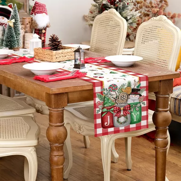 ARKENY Christmas Table Runner 13x72 InchesMason Jar Joy Gingerbread Snowman Tree Winter Seasonal Burlap Red Plaid Farmhouse Indoor Kitchen Dining Table Holiday Decoration for Home Party AT46872Red Mason Jar Table Runner  13X72