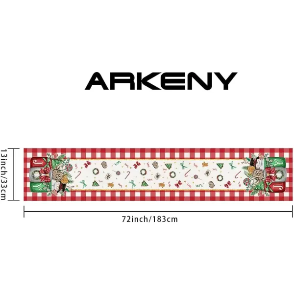 ARKENY Christmas Table Runner 13x72 InchesMason Jar Joy Gingerbread Snowman Tree Winter Seasonal Burlap Red Plaid Farmhouse Indoor Kitchen Dining Table Holiday Decoration for Home Party AT46872Red Mason Jar Table Runner  13X72