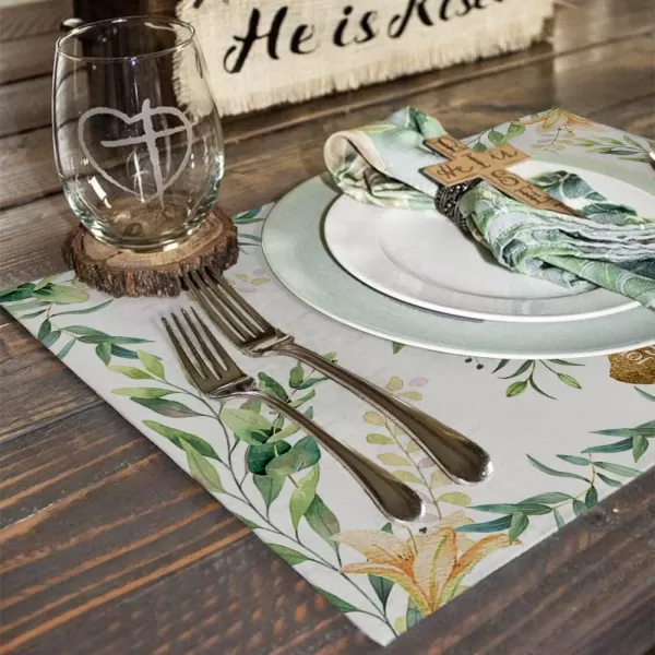 ARKENY Easter Cross Placemats 12X18 Inches Set of 4Home Dining Indoor Spring Holiday Farmhouse Tabletop Decor AP244placemats 12X18