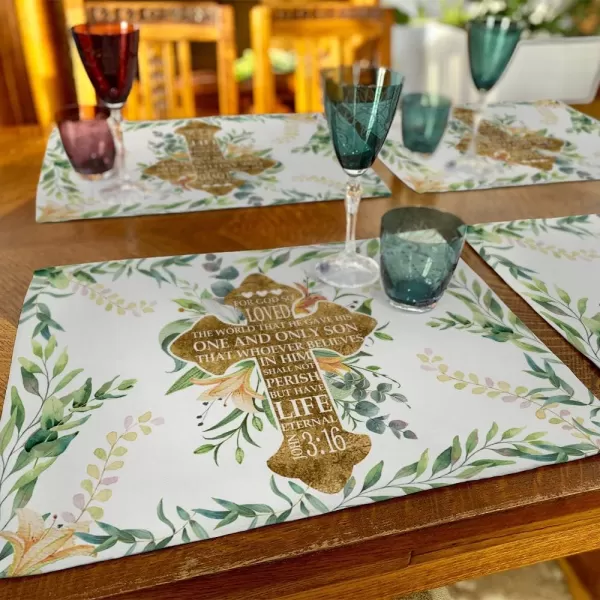 ARKENY Easter Cross Placemats 12X18 Inches Set of 4Home Dining Indoor Spring Holiday Farmhouse Tabletop Decor AP244placemats 12X18