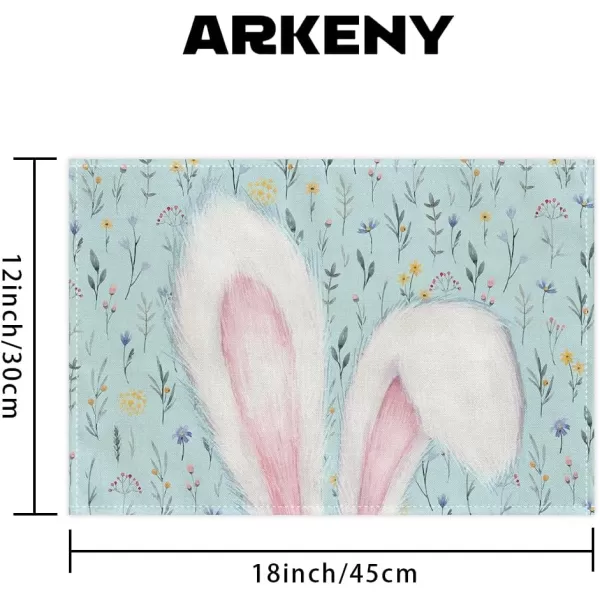 ARKENY Easter Placemats 12x18 Inches Set of 4 Bunny Rabbit Ears Floral Spring Summer Seasonal Farmhouse Blue Burlap Indoor Kitchen Dining Table Mats Decorations for Home Party AP5544Blue Placemats Set of 4  12X18