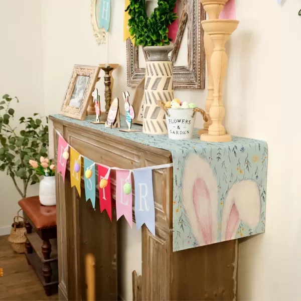 ARKENY Easter Placemats 12x18 Inches Set of 4 Bunny Rabbit Ears Floral Spring Summer Seasonal Farmhouse Blue Burlap Indoor Kitchen Dining Table Mats Decorations for Home Party AP5544Blue Table Runner  13X72