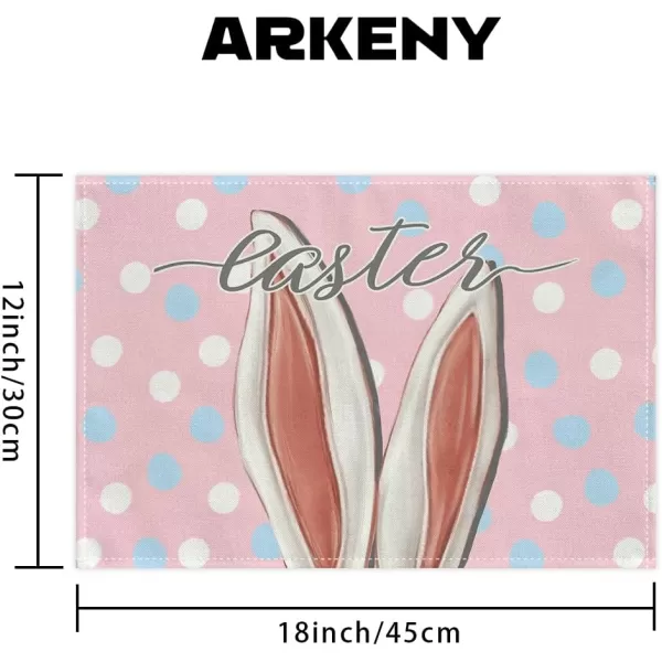 ARKENY Easter Placemats 12x18 Inches Set of 4 Bunny Rabbit Ears Pink Spring Summer Seasonal Farmhouse Polka Dot Burlap Indoor Kitchen Dining Table Mats Decorations for Home Party AP5574Pink Placemats Set of 4  12X18