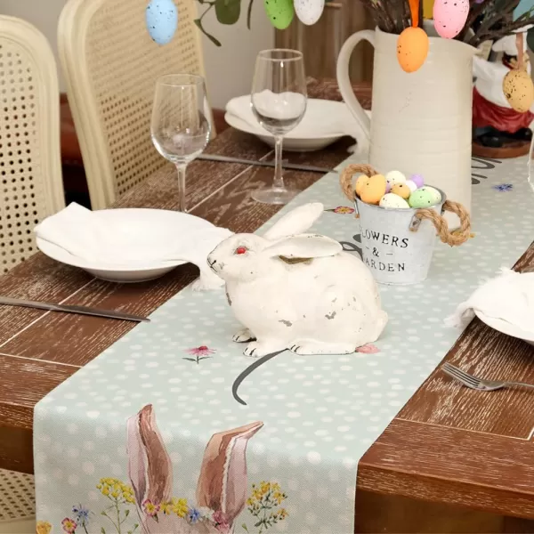 ARKENY Easter Placemats 12x18 Inches Set of 4 Bunny Rabbit Floral Spring Summer Seasonal Farmhouse Polka Dot Green Burlap Indoor Kitchen Dining Table Mats Decorations for Home Party AP5584Green Table Runner  13X72