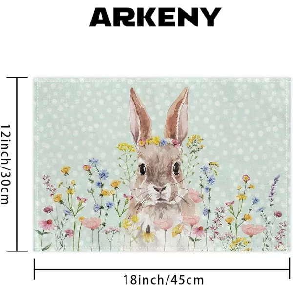 ARKENY Easter Placemats 12x18 Inches Set of 4 Bunny Rabbit Floral Spring Summer Seasonal Farmhouse Polka Dot Green Burlap Indoor Kitchen Dining Table Mats Decorations for Home Party AP5584Green Placemats Set of 4  12X18