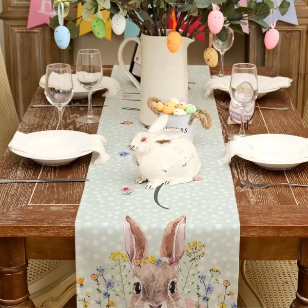 ARKENY Easter Placemats 12x18 Inches Set of 4 Bunny Rabbit Floral Spring Summer Seasonal Farmhouse Polka Dot Green Burlap Indoor Kitchen Dining Table Mats Decorations for Home Party AP5584Green Table Runner  13X72