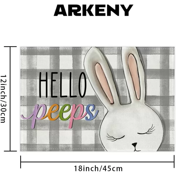 ARKENY Easter Placemats 12x18 Inches Set of 4 Bunny Rabbit Hello Peeps Spring Summer Seasonal Farmhouse Buffalo Plaid Burlap Indoor Kitchen Dining Table Mats Decorations for Home Party AP5644Buffalo Plaid Placemats Set of 4  12X18