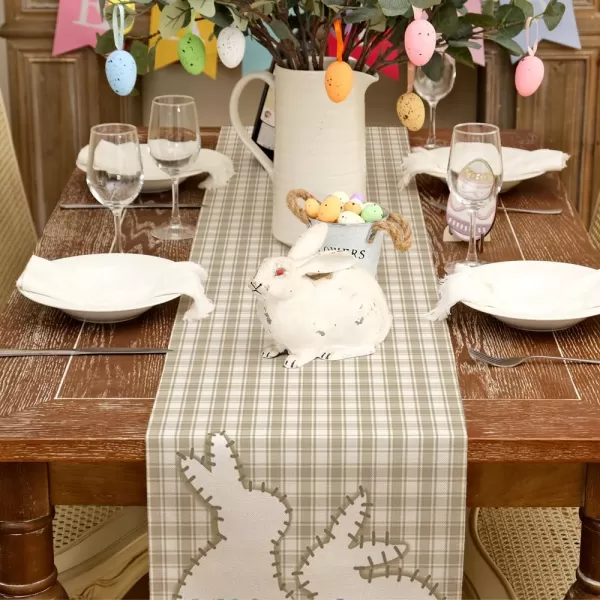 ARKENY Easter Placemats 12x18 Inches Set of 4 Bunny Rabbit Hello Peeps Spring Summer Seasonal Farmhouse Buffalo Plaid Burlap Indoor Kitchen Dining Table Mats Decorations for Home Party AP5624Beige Table Runner  13X72