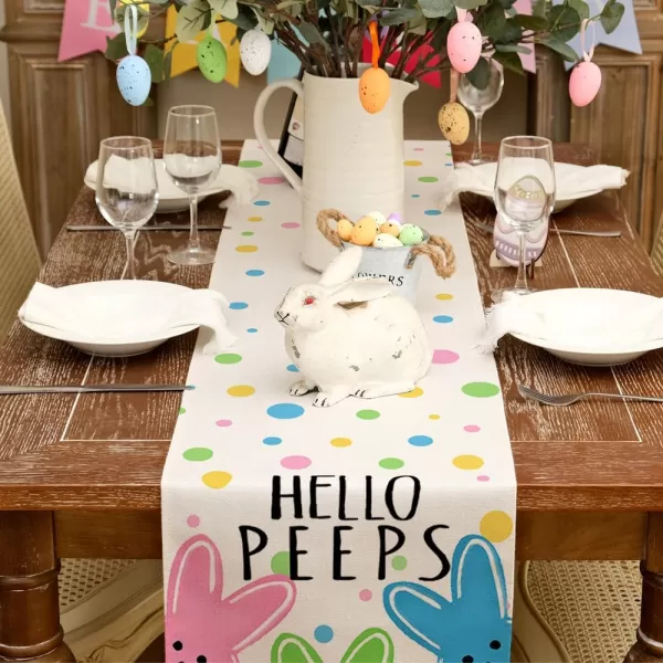 ARKENY Easter Placemats 12x18 Inches Set of 4 Bunny Rabbit Hello Peeps Spring Summer Seasonal Farmhouse Polka Dot Burlap Indoor Kitchen Dining Table Mats Decorations for Home Party AP5674PinkBlue Table Runner  13X72