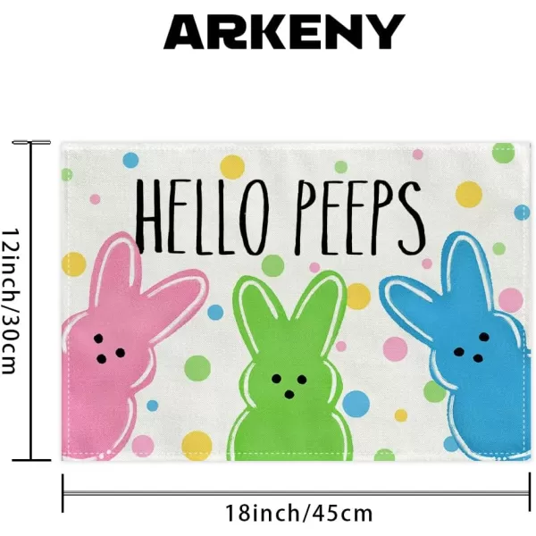 ARKENY Easter Placemats 12x18 Inches Set of 4 Bunny Rabbit Hello Peeps Spring Summer Seasonal Farmhouse Polka Dot Burlap Indoor Kitchen Dining Table Mats Decorations for Home Party AP5674PinkBlue Placemats Set of 4  12X18