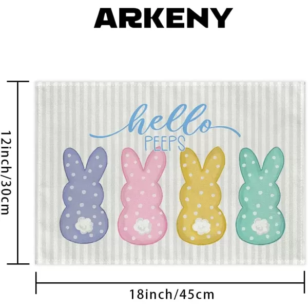 ARKENY Easter Placemats 12x18 Inches Set of 4 Bunny Rabbit Hello Peeps Spring Summer Seasonal Farmhouse Stripe Burlap Indoor Kitchen Dining Table Mats Decorations for Home Party AP5694Beige Placemats Set of 4  12X18