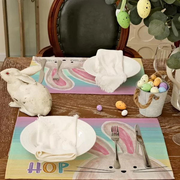 ARKENY Easter Placemats 12x18 Inches Set of 4 Bunny Rabbit Hip Hop Spring Summer Seasonal Farmhouse Stripe Burlap Indoor Kitchen Dining Table Mats Decorations for Home Party AP5604PinkBlue Placemats Set of 4  12X18