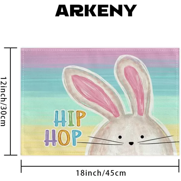 ARKENY Easter Placemats 12x18 Inches Set of 4 Bunny Rabbit Hip Hop Spring Summer Seasonal Farmhouse Stripe Burlap Indoor Kitchen Dining Table Mats Decorations for Home Party AP5604PinkBlue Placemats Set of 4  12X18