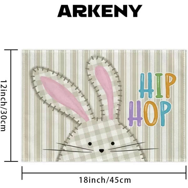 ARKENY Easter Placemats 12x18 Inches Set of 4 Bunny Rabbit Hip Hop Spring Summer Seasonal Farmhouse Stripe Burlap Indoor Kitchen Dining Table Mats Decorations for Home Party AP5604Beige Placemats Set of 4  12X18