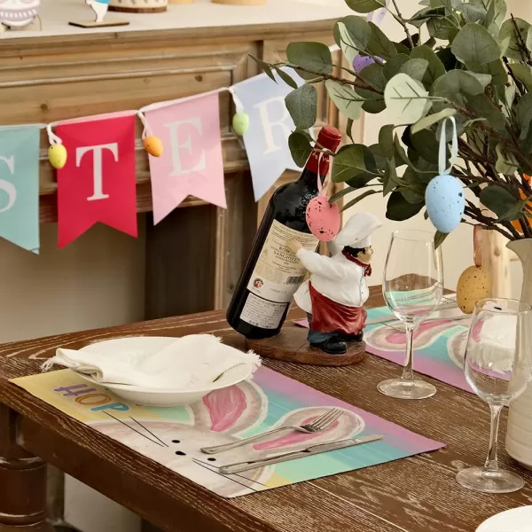 ARKENY Easter Placemats 12x18 Inches Set of 4 Bunny Rabbit Hip Hop Spring Summer Seasonal Farmhouse Stripe Burlap Indoor Kitchen Dining Table Mats Decorations for Home Party AP5604PinkBlue Placemats Set of 4  12X18