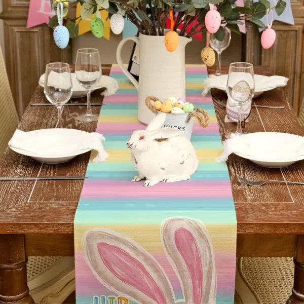 ARKENY Easter Placemats 12x18 Inches Set of 4 Bunny Rabbit Hip Hop Spring Summer Seasonal Farmhouse Stripe Burlap Indoor Kitchen Dining Table Mats Decorations for Home Party AP5604PinkBlue Table Runner  13X72