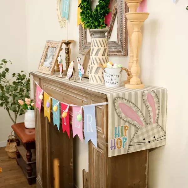 ARKENY Easter Placemats 12x18 Inches Set of 4 Bunny Rabbit Hip Hop Spring Summer Seasonal Farmhouse Stripe Burlap Indoor Kitchen Dining Table Mats Decorations for Home Party AP5604Beige Table Runner  13X72