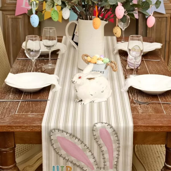 ARKENY Easter Placemats 12x18 Inches Set of 4 Bunny Rabbit Hip Hop Spring Summer Seasonal Farmhouse Stripe Burlap Indoor Kitchen Dining Table Mats Decorations for Home Party AP5604Beige Table Runner  13X72