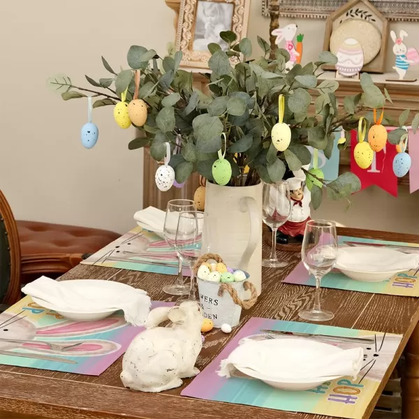 ARKENY Easter Placemats 12x18 Inches Set of 4 Bunny Rabbit Hip Hop Spring Summer Seasonal Farmhouse Stripe Burlap Indoor Kitchen Dining Table Mats Decorations for Home Party AP5604PinkBlue Placemats Set of 4  12X18