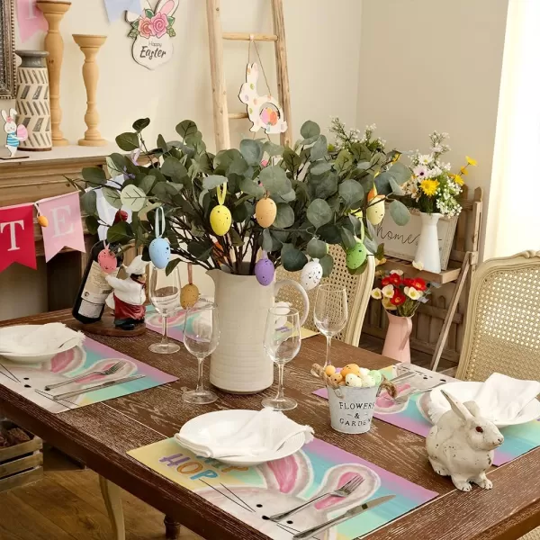 ARKENY Easter Placemats 12x18 Inches Set of 4 Bunny Rabbit Hip Hop Spring Summer Seasonal Farmhouse Stripe Burlap Indoor Kitchen Dining Table Mats Decorations for Home Party AP5604PinkBlue Placemats Set of 4  12X18