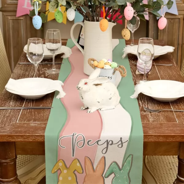 ARKENY Easter Placemats 12x18 Inches Set of 4 Bunny Rabbit Peeps Spring Summer Seasonal Farmhouse Pink Green Burlap Indoor Kitchen Dining Table Mats Decorations for Home Party AP5664PinkGreen Table Runner  13X72