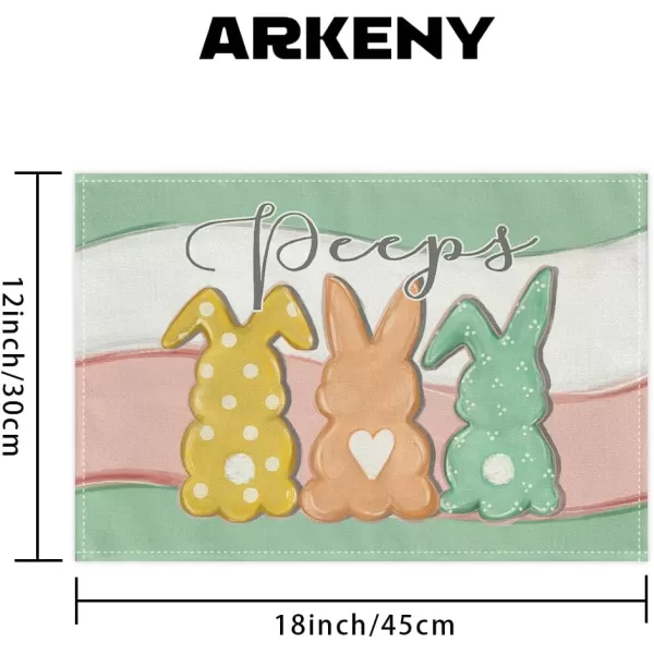 ARKENY Easter Placemats 12x18 Inches Set of 4 Bunny Rabbit Peeps Spring Summer Seasonal Farmhouse Pink Green Burlap Indoor Kitchen Dining Table Mats Decorations for Home Party AP5664PinkGreen Placemats Set of 4  12X18