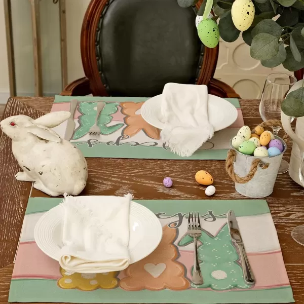 ARKENY Easter Placemats 12x18 Inches Set of 4 Bunny Rabbit Peeps Spring Summer Seasonal Farmhouse Pink Green Burlap Indoor Kitchen Dining Table Mats Decorations for Home Party AP5664PinkGreen Placemats Set of 4  12X18