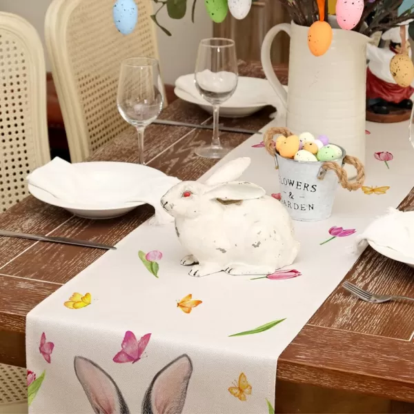 ARKENY Easter Placemats 12x18 Inches Set of 4 Bunny Rabbit Tulips Floral Spring Summer Seasonal Farmhouse Burlap Indoor Kitchen Dining Table Mats Decorations for Home Party AP5564Offwhite Table Runner  13X72