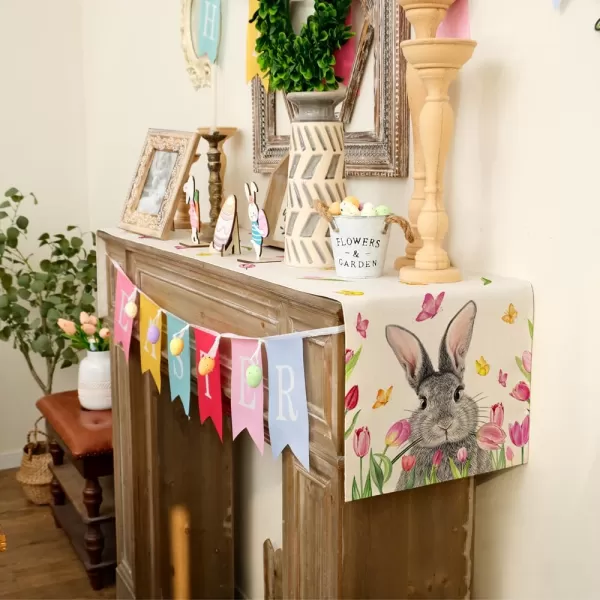 ARKENY Easter Placemats 12x18 Inches Set of 4 Bunny Rabbit Tulips Floral Spring Summer Seasonal Farmhouse Burlap Indoor Kitchen Dining Table Mats Decorations for Home Party AP5564Offwhite Table Runner  13X72