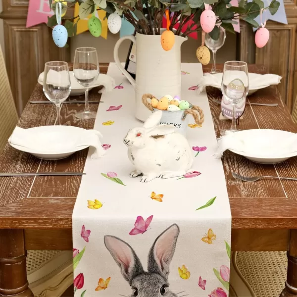 ARKENY Easter Placemats 12x18 Inches Set of 4 Bunny Rabbit Tulips Floral Spring Summer Seasonal Farmhouse Burlap Indoor Kitchen Dining Table Mats Decorations for Home Party AP5564Offwhite Table Runner  13X72