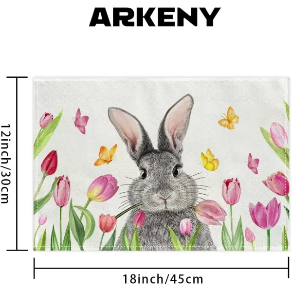 ARKENY Easter Placemats 12x18 Inches Set of 4 Bunny Rabbit Tulips Floral Spring Summer Seasonal Farmhouse Burlap Indoor Kitchen Dining Table Mats Decorations for Home Party AP5564Offwhite Placemats Set of 4  12X18