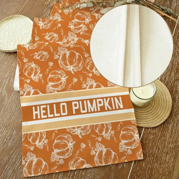 ARKENY Fall Thanksgiving Placemats 12x18 Inches Set of 4Hello Pumpkin Hand DrawnSeasonal Burlap Farmhouse Orange White Indoor Kitchen Dining Table Autumn Decorations for Home Party AP44718Orange Table Runner  13X72