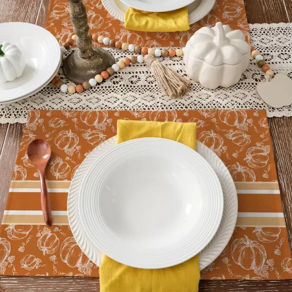 ARKENY Fall Thanksgiving Placemats 12x18 Inches Set of 4Hello Pumpkin Hand DrawnSeasonal Burlap Farmhouse Orange White Indoor Kitchen Dining Table Autumn Decorations for Home Party AP44718Orange Placemats Set of 4  12X18