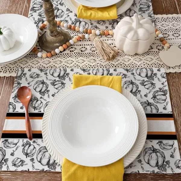 ARKENY Fall Thanksgiving Placemats 12x18 Inches Set of 4Hello Pumpkin Hand DrawnSeasonal Burlap Farmhouse Orange White Indoor Kitchen Dining Table Autumn Decorations for Home Party AP44718White Placemats Set of 4  12X18