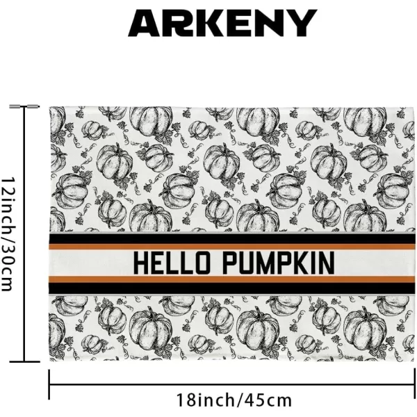 ARKENY Fall Thanksgiving Placemats 12x18 Inches Set of 4Hello Pumpkin Hand DrawnSeasonal Burlap Farmhouse Orange White Indoor Kitchen Dining Table Autumn Decorations for Home Party AP44718White Placemats Set of 4  12X18