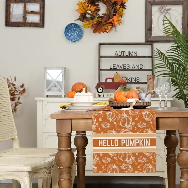 ARKENY Fall Thanksgiving Placemats 12x18 Inches Set of 4Hello Pumpkin Hand DrawnSeasonal Burlap Farmhouse Orange White Indoor Kitchen Dining Table Autumn Decorations for Home Party AP44718Orange Table Runner  13X72