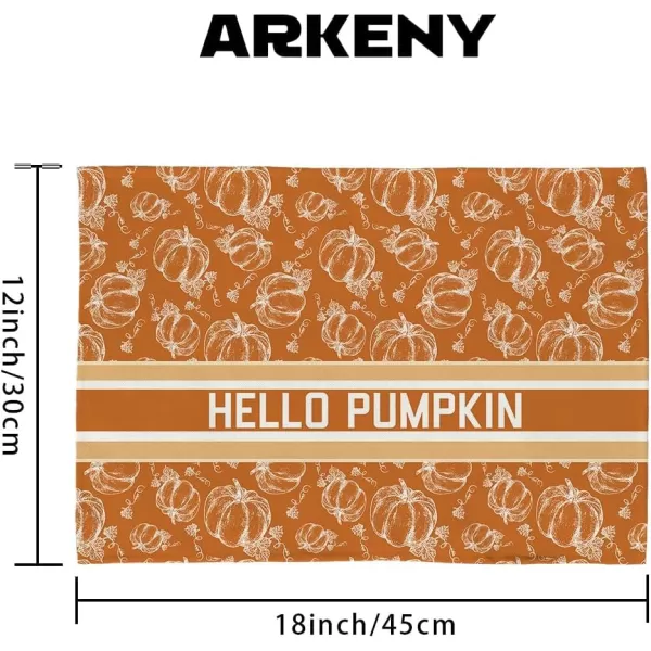 ARKENY Fall Thanksgiving Placemats 12x18 Inches Set of 4Hello Pumpkin Hand DrawnSeasonal Burlap Farmhouse Orange White Indoor Kitchen Dining Table Autumn Decorations for Home Party AP44718Orange Placemats Set of 4  12X18