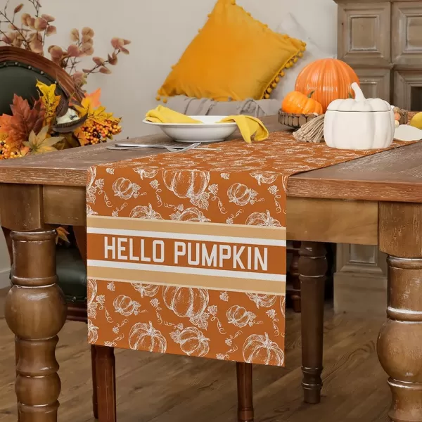 ARKENY Fall Thanksgiving Placemats 12x18 Inches Set of 4Hello Pumpkin Hand DrawnSeasonal Burlap Farmhouse Orange White Indoor Kitchen Dining Table Autumn Decorations for Home Party AP44718Orange Table Runner  13X72