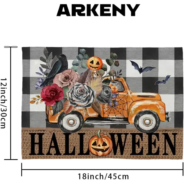 ARKENY Halloween Placemats 12x18 Inches Set of 4Pumpkin Truck Bat Flower Crow Seasonal Burlap Buffalo Plaid Farmhouse Indoor Kitchen Dining Table Decorations for Home Party AP46218Buffalo Plaid Placemats Set of 4  12X18