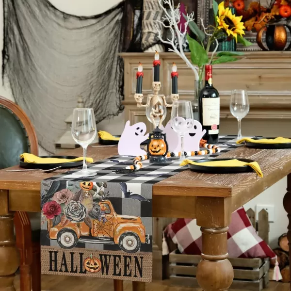 ARKENY Halloween Placemats 12x18 Inches Set of 4Pumpkin Truck Bat Flower Crow Seasonal Burlap Buffalo Plaid Farmhouse Indoor Kitchen Dining Table Decorations for Home Party AP46218Buffalo Plaid Table Runner  13X72