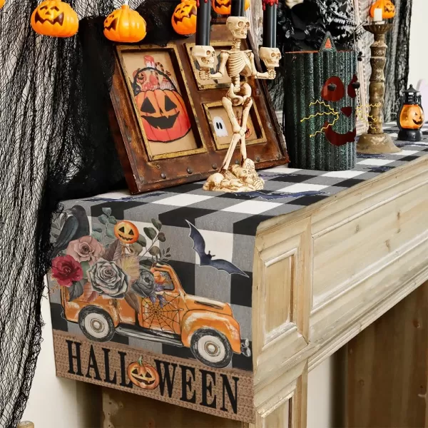 ARKENY Halloween Placemats 12x18 Inches Set of 4Pumpkin Truck Bat Flower Crow Seasonal Burlap Buffalo Plaid Farmhouse Indoor Kitchen Dining Table Decorations for Home Party AP46218Buffalo Plaid Table Runner  13X72