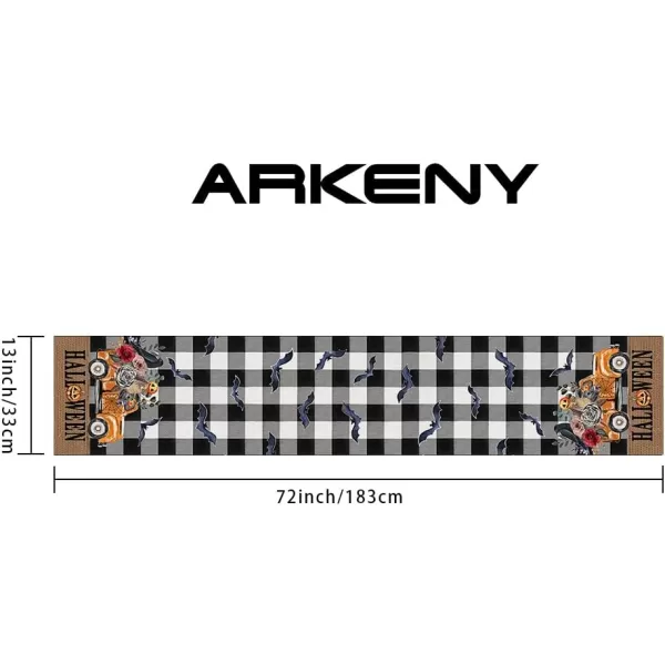 ARKENY Halloween Placemats 12x18 Inches Set of 4Pumpkin Truck Bat Flower Crow Seasonal Burlap Buffalo Plaid Farmhouse Indoor Kitchen Dining Table Decorations for Home Party AP46218Buffalo Plaid Table Runner  13X72