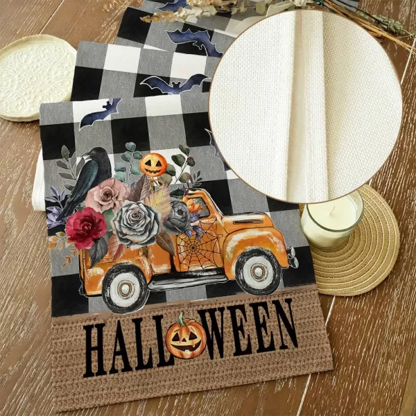 ARKENY Halloween Placemats 12x18 Inches Set of 4Pumpkin Truck Bat Flower Crow Seasonal Burlap Buffalo Plaid Farmhouse Indoor Kitchen Dining Table Decorations for Home Party AP46218Buffalo Plaid Table Runner  13X72