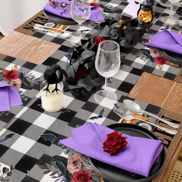 ARKENY Halloween Placemats 12x18 Inches Set of 4Pumpkin Truck Bat Flower Crow Seasonal Burlap Buffalo Plaid Farmhouse Indoor Kitchen Dining Table Decorations for Home Party AP46218Buffalo Plaid Placemats Set of 4  12X18