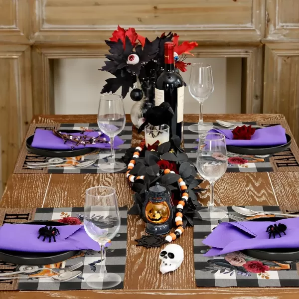 ARKENY Halloween Placemats 12x18 Inches Set of 4Pumpkin Truck Bat Flower Crow Seasonal Burlap Buffalo Plaid Farmhouse Indoor Kitchen Dining Table Decorations for Home Party AP46218Buffalo Plaid Placemats Set of 4  12X18