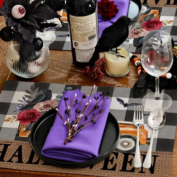 ARKENY Halloween Placemats 12x18 Inches Set of 4Pumpkin Truck Bat Flower Crow Seasonal Burlap Buffalo Plaid Farmhouse Indoor Kitchen Dining Table Decorations for Home Party AP46218Buffalo Plaid Placemats Set of 4  12X18