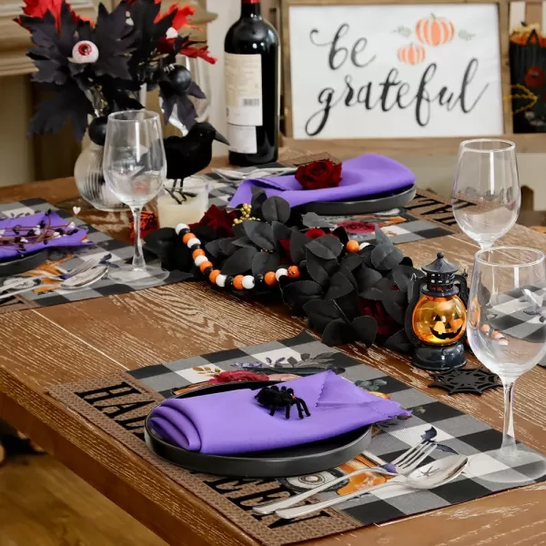 ARKENY Halloween Placemats 12x18 Inches Set of 4Pumpkin Truck Bat Flower Crow Seasonal Burlap Buffalo Plaid Farmhouse Indoor Kitchen Dining Table Decorations for Home Party AP46218Buffalo Plaid Placemats Set of 4  12X18